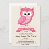 Pink & White Polka Dot Owl Babydusche Einladung (Vorne/Hinten)