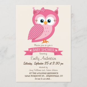 Pink & White Polka Dot Owl Babydusche Einladung
