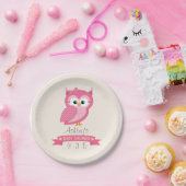 Pink & White Polka Dot Owl Babydusche Pappteller (Party)