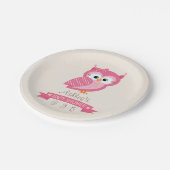 Pink & White Polka Dot Owl Babydusche Pappteller (Schrägansicht)