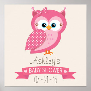 Pink & White Polka Dot Owl Babydusche Poster