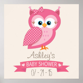 Pink & White Polka Dot Owl Babydusche Poster