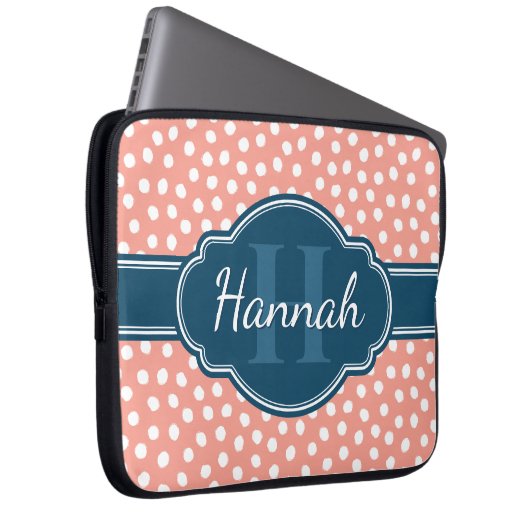 Pink White Polka Dot Pattern Marine Monogram Laptopschutzhülle (Vorne Rechts)