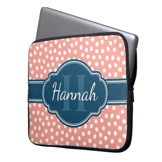 Pink White Polka Dot Pattern Marine Monogram Laptopschutzhülle (Vorderseite Links)