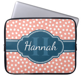 Pink White Polka Dot Pattern Marine Monogram Laptopschutzhülle