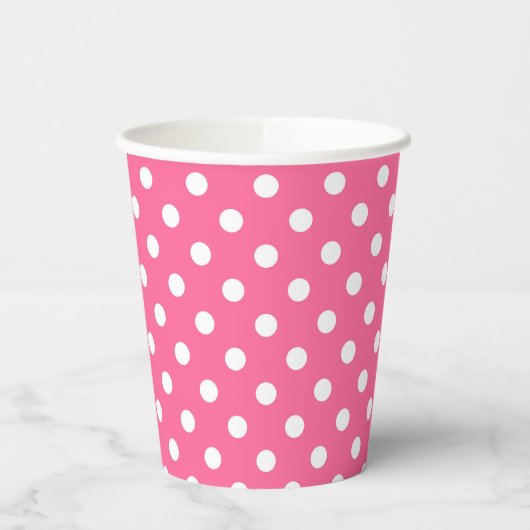 Pink White Polka Dots Design Pappbecher (Links)