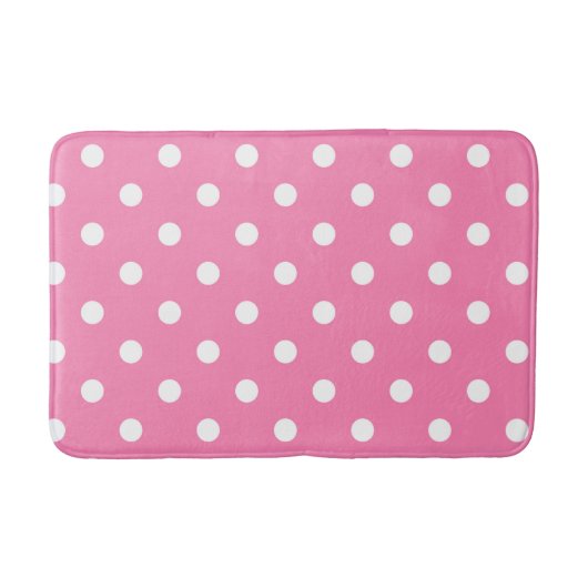 Pink & White Polka Dots Dot Badematte (Vorderseite)