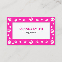 Pink & White Polka Dots Paw Prints Business Card Visitenkarte