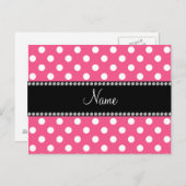 Pink white polka dots personalisierter Name Postkarte (Vorne/Hinten)