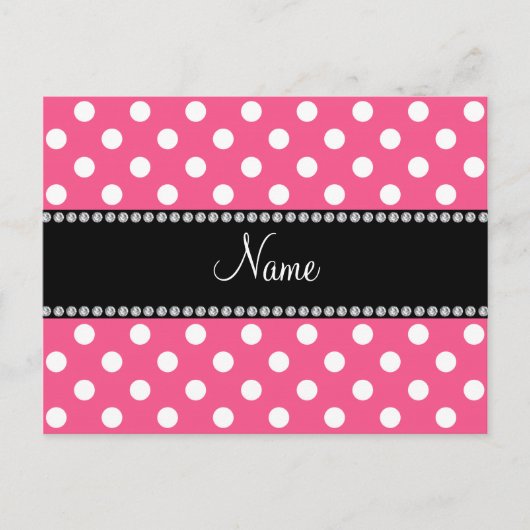 Pink white polka dots personalisierter Name Postkarte (Vorderseite)