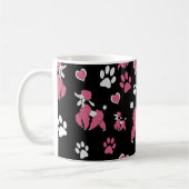 Pink White Poodle Muster auf schwarzem Hintergrund Kaffeetasse (Links)