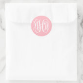 Pink White Preppy Vine Script Monogram DIG BG Runder Aufkleber (Tasche)