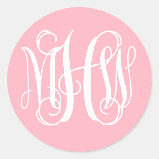 Pink White Preppy Vine Script Monogram DIG BG Runder Aufkleber (Vorderseite)