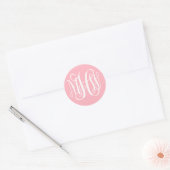 Pink White Preppy Vine Script Monogram DIG BG Runder Aufkleber (Umschlag)