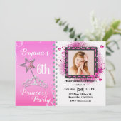 Pink & White Princess Geburtstagsparty Foto Einladung (Stehend Vorderseite)