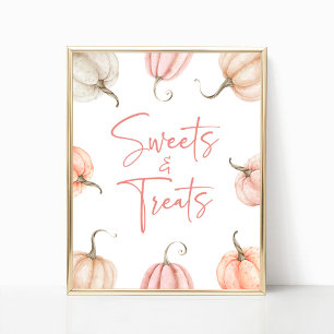 Pink White Pumpkin Fall Süßigkeiten und Leckereien Poster