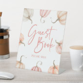 Pink White Pumpkin Herbst Gästebuch Sockelschild (In SItu)