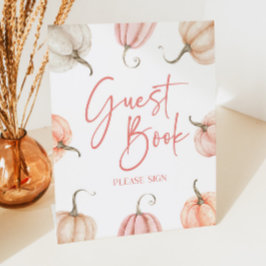 Pink White Pumpkin Herbst Gästebuch Sockelschild