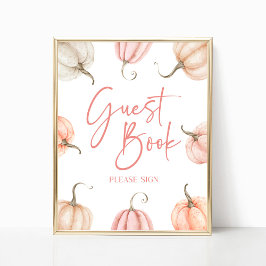 Pink White Pumpkin Herbst Gästebuchsignatur Poster