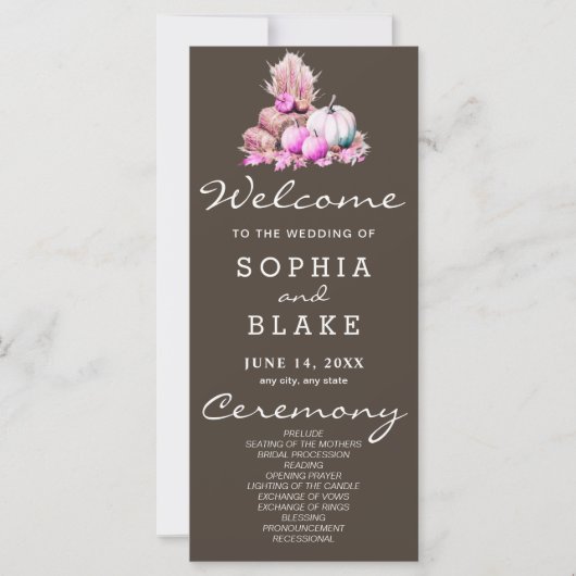 Pink & White Pumpkins Fall Brown Wedding Program (Vorderseite)