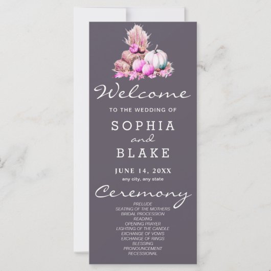 Pink & White Pumpkins Fall Gray Wedding Program (Vorderseite)