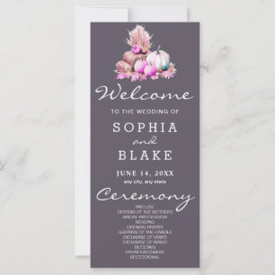 Pink & White Pumpkins Fall Gray Wedding Program