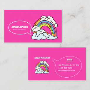 Pink White Rainbow Illustrative Preschool-Lehrer Visitenkarte