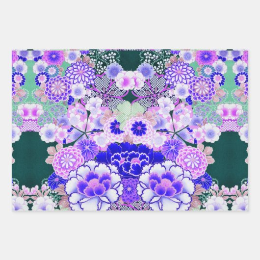PINK WHITE RED BLUME Peony, Rose Japanisches Blume Geschenkpapier Set (Vorderseite 2)