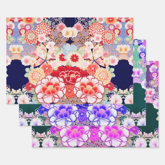 PINK WHITE RED BLUME Peony, Rose Japanisches Blume Geschenkpapier Set (Set)