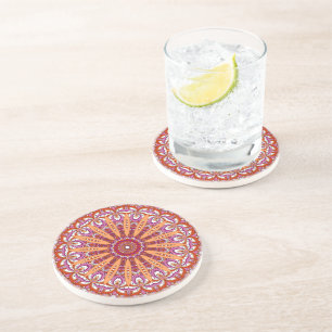 Pink white red orange mandala Lesbian pride Getränkeuntersetzer