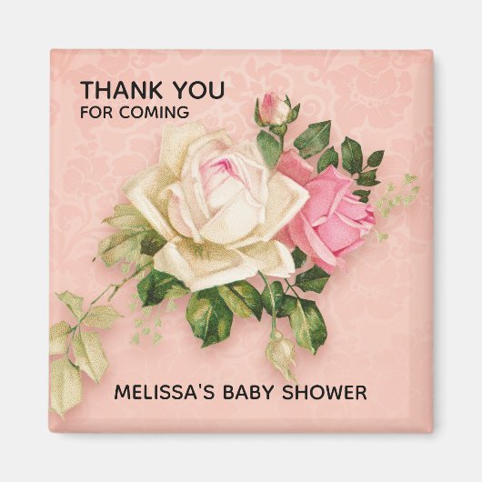 Pink & White Rose Bouquet Babydusche Magnet (Vorne)