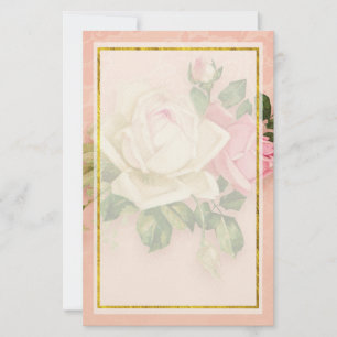 Pink & White Rose Bouquet Stationery Briefpapier