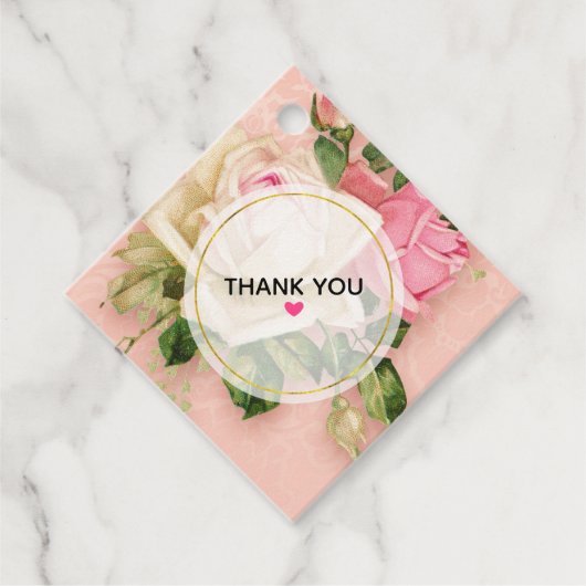 Pink & White Rose Bouquet Vielen Dank Geschenkanhänger (Vorderseite)