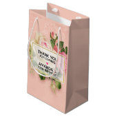 Pink & White Rose Bouquet Vielen Dank Kleine Geschenktüte (Rückseite Schrägansicht)