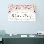 Pink White Rose Floral 50. Hochzeitstag Banner (Messeveranstaltung)
