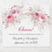 Pink White Rose Gold Floral Trendy Wedding Schaumweinetikett (Einzelnes Label)