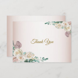 Pink White Rose Watercolor Greenery Wedding Dankeskarte