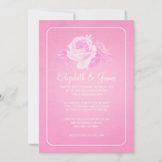 Pink White Rustic Floral/Flower Wedding Einladung (Vorderseite)