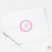 Pink White Scalloped Circle Monogram Vielen Dank Runder Aufkleber (Umschlag)