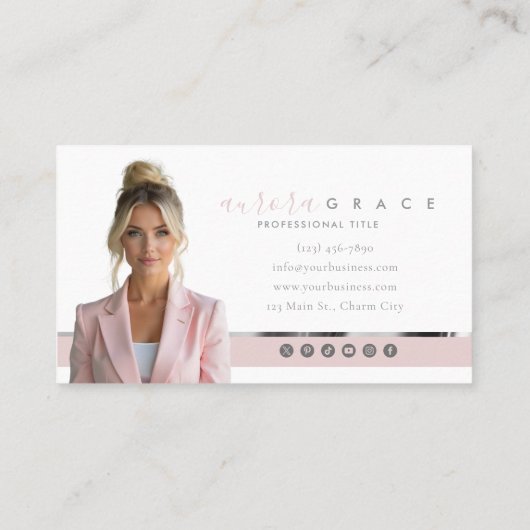 Pink & White Silver Chic Visitenkarte (Rückseite)