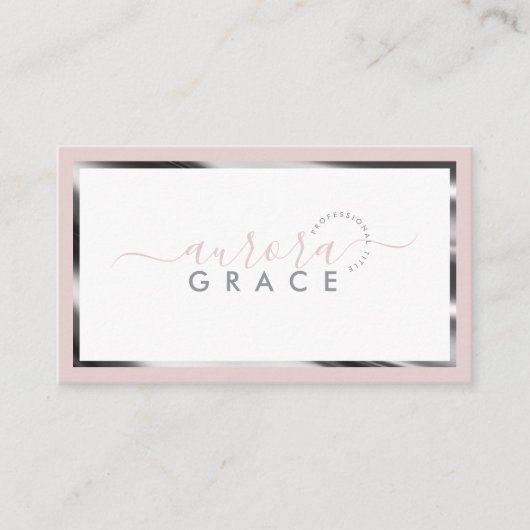 Pink & White Silver Chic Visitenkarte (Vorderseite)