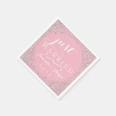 Pink White Silver Confetti Wedding Just Married Serviette (Ecke)