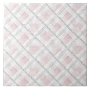 Pink White Silver Glitzer Squares Fliese