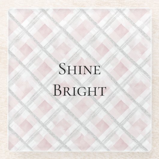 Pink White Silver Glitzer Squares Glasuntersetzer (Vorderseite)