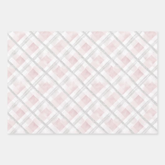 Pink White Silver Glitzer Squares Wedding Geschenkpapier Set (Vorderseite)