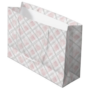 Pink White Silver Glitzer Squares Wedding Große Geschenktüte
