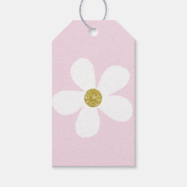 Pink White Simple Daisy Gold Geschenkanhänger