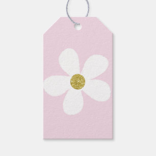 Pink White Simple Daisy Gold Geschenkanhänger
