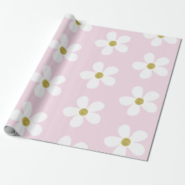 Pink White Simple Daisy Gold Geschenkpapier