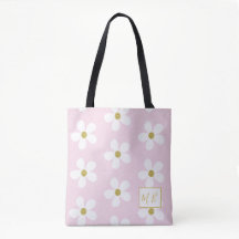 Pink White Simple Daisy Gold Monogram